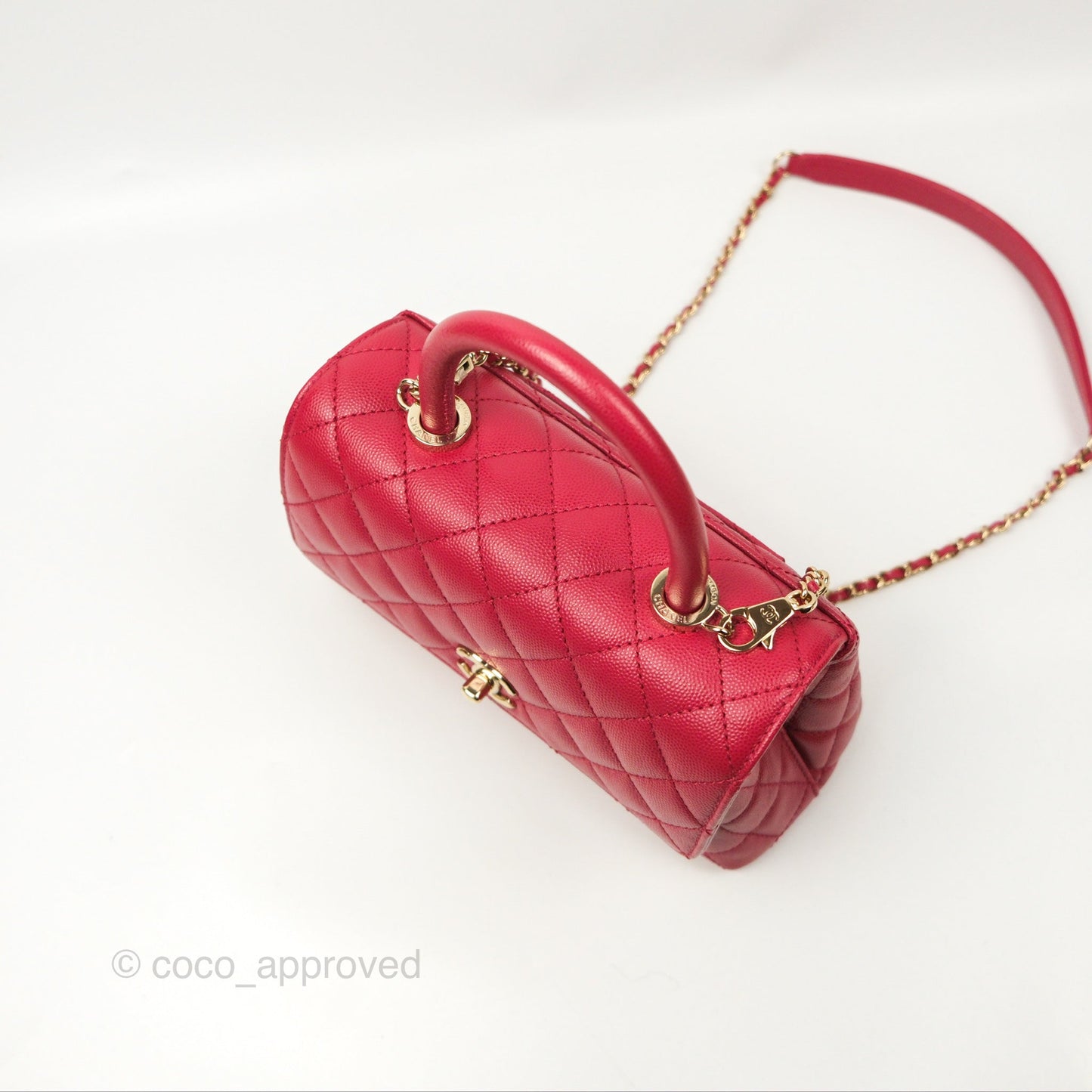 Chanel Small Coco Handle Quilted Dark Rose Pink Caviar Gold Hardware 21A