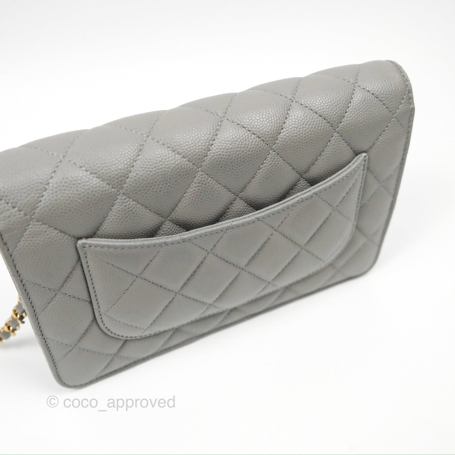 Chanel Classic Wallet on Chain WOC Quilted Grey Caviar Gold Hardware