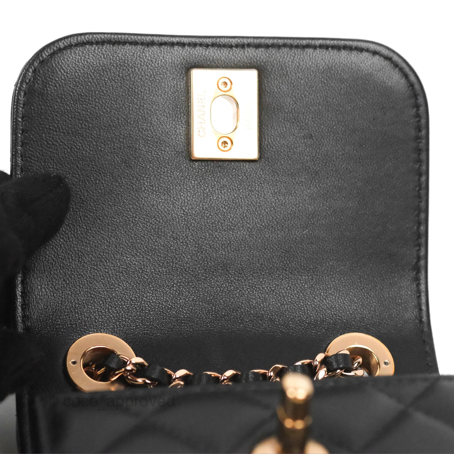 Chanel Mini Quilted Trendy CC Clutch With Chain Black Lambskin Rose Gold Hardware