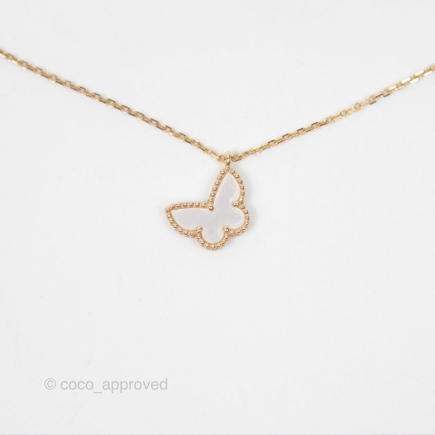 Van Cleef & Arpels 18K Yellow Gold Mother of Pearl Sweet Alhambra Butterfly Pendant Necklace