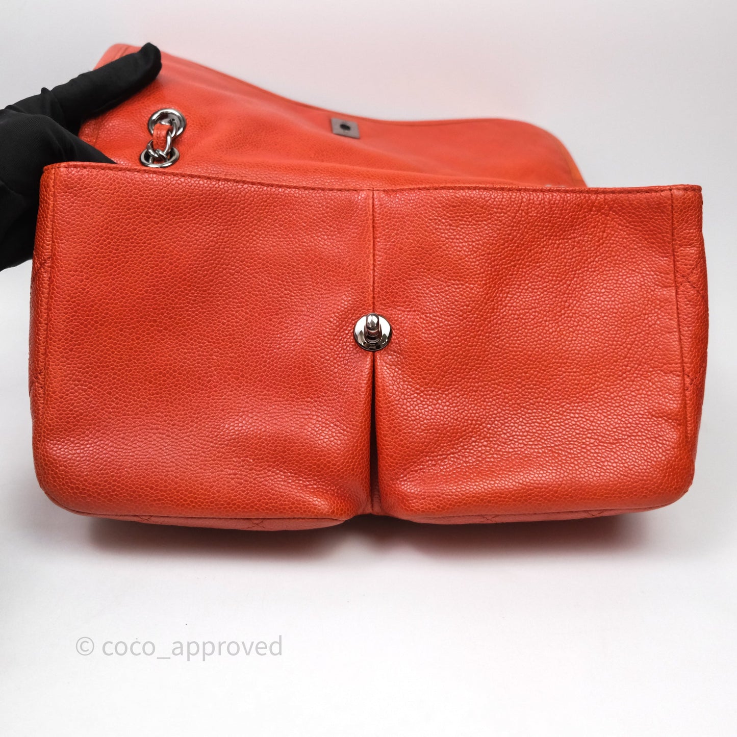 Chanel Flap Bag Caviar Orange Silver Hardware
