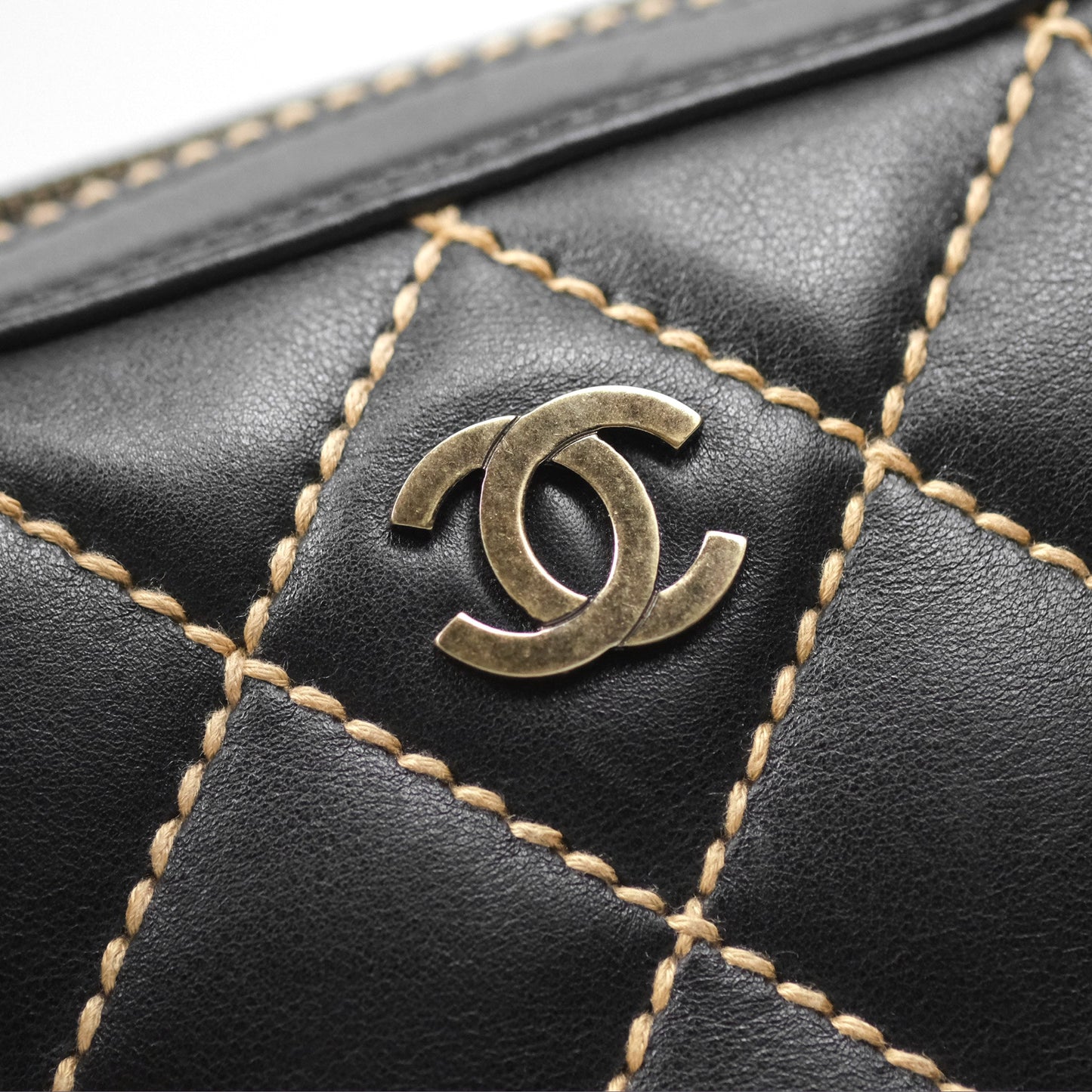 Chanel Vintage Wild Stitch Tote Bag Lambskin Black