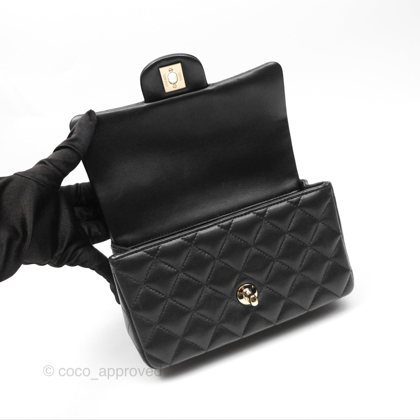 Chanel Top Handle Mini Rectangular Flap Bag Black Lambskin Gold Hardware