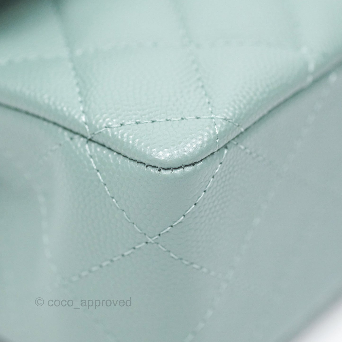 Chanel Classic M/L Medium Flap Quilted Tiffany Seafoam Green Caviar Gold Hardware