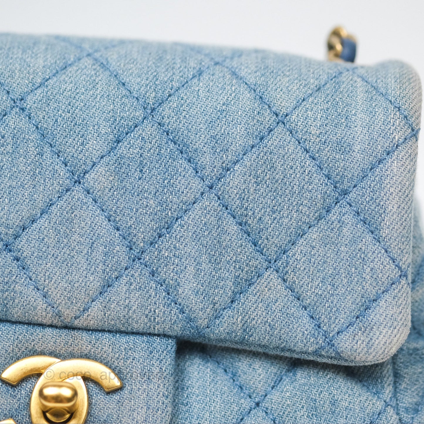 Chanel Mini Square Pearl Crush Quilted Denim Aged Gold Hardware