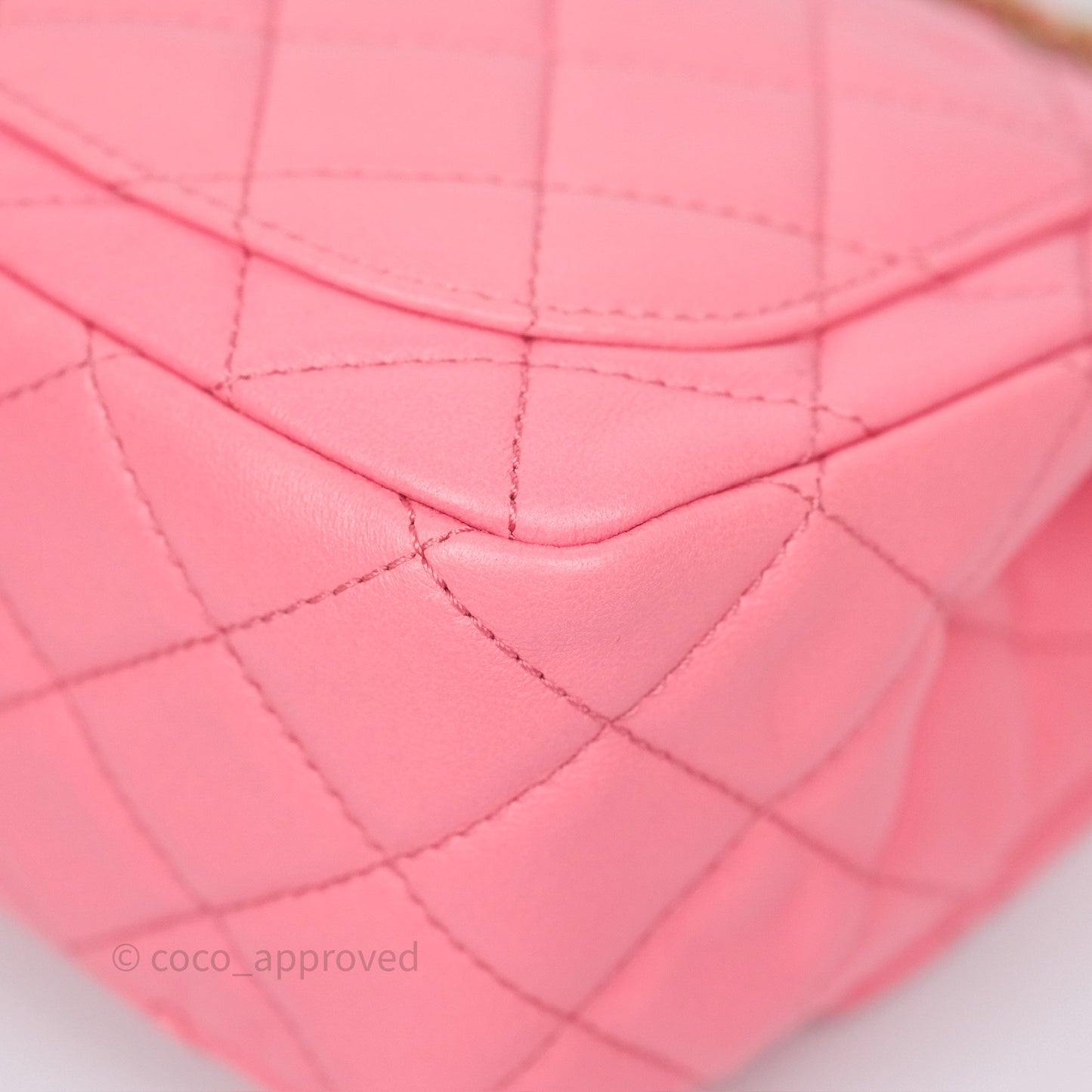 Chanel Pearl Crush Mini Square Quilted Pink Lambskin Aged Gold Hardware