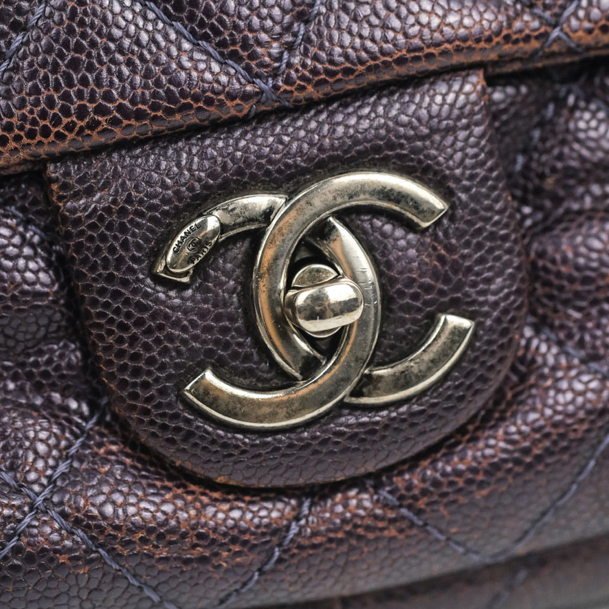 Chanel Jumbo Easy Flap Bag Caviar Dark Purple Ruthenium Hardware