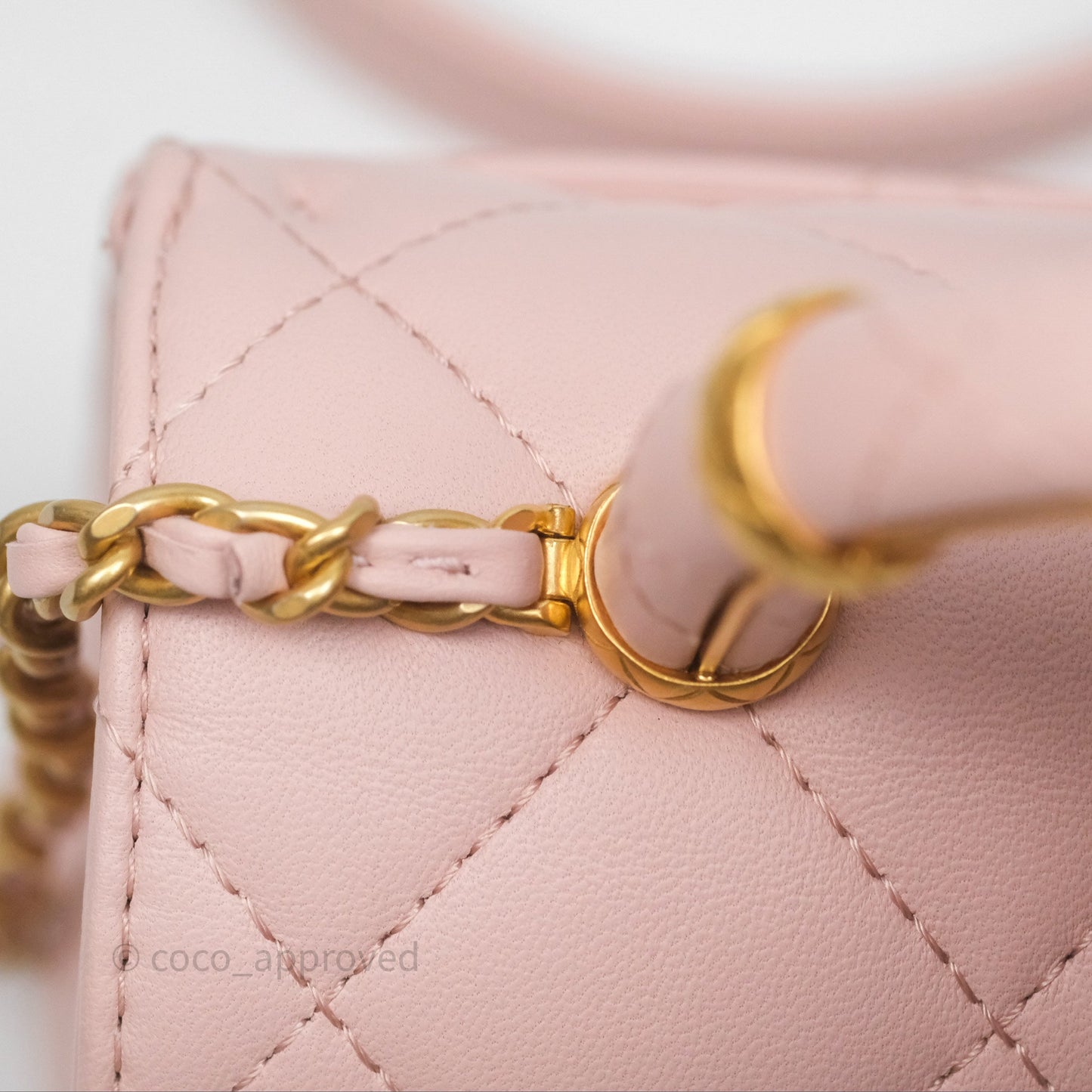 Chanel Top Handle Flap Bag Pink Lambskin Aged Gold Hardware 23S