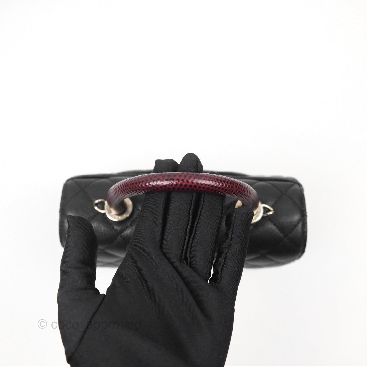 Chanel Small Coco Handle Quilted Black Caviar Gold Hardware Embossed Lizard Handle