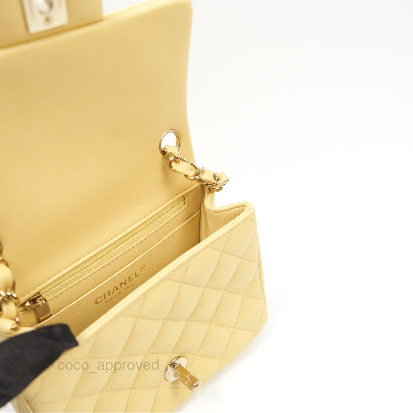 Chanel Mini Square Quilted Yellow Lambskin Gold Hardware
