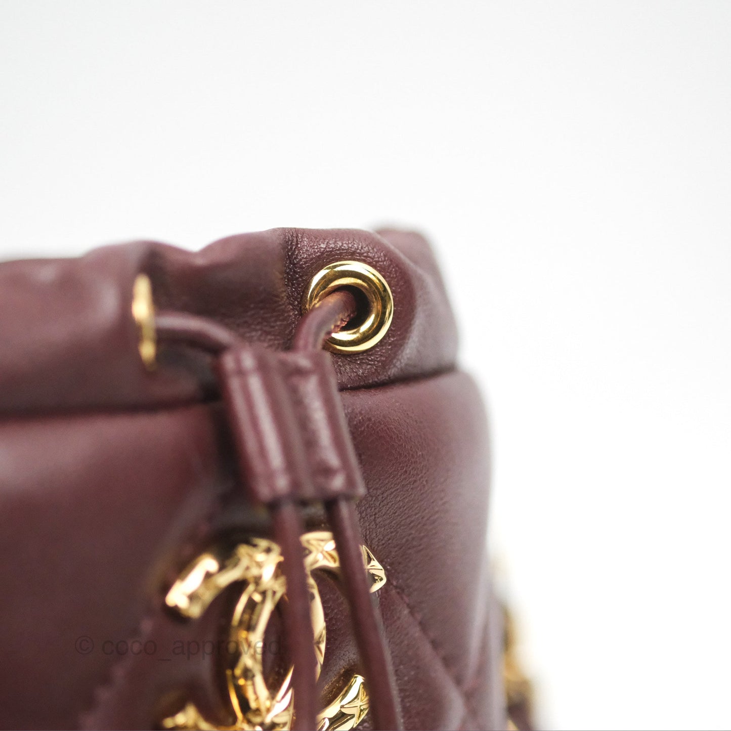 Chanel Mini Bucket Bag with Fluffy Chain Burgundy Lambskin Gold Hardware