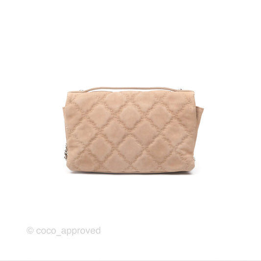 Chanel Double Stitch Hamptons Clutch With Chain Beige Washed Calfskin