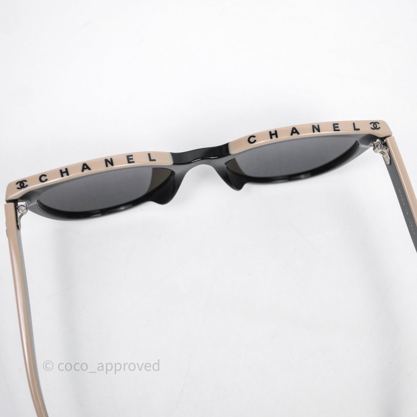 Chanel Logo Butterfly Sunglasses Black Beige Acetate