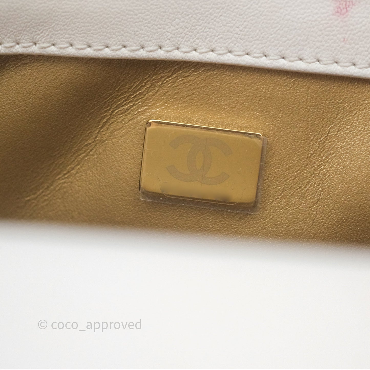 Chanel Mini Rectangular Pearl Crush Quilted White Lambskin Aged Gold Hardware