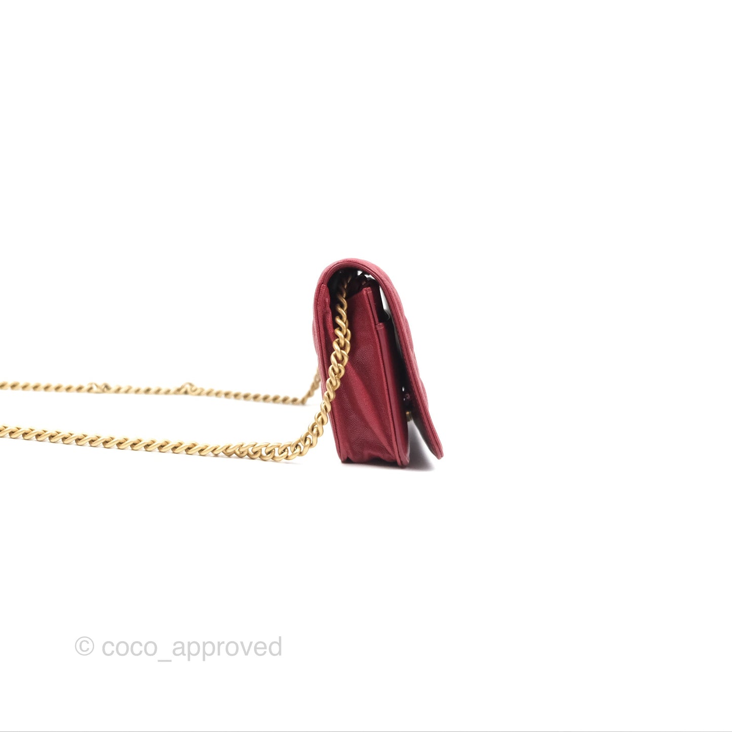 Chanel Quilted Boy Wallet on Chain WOC Red Caviar Aged Gold Hardware