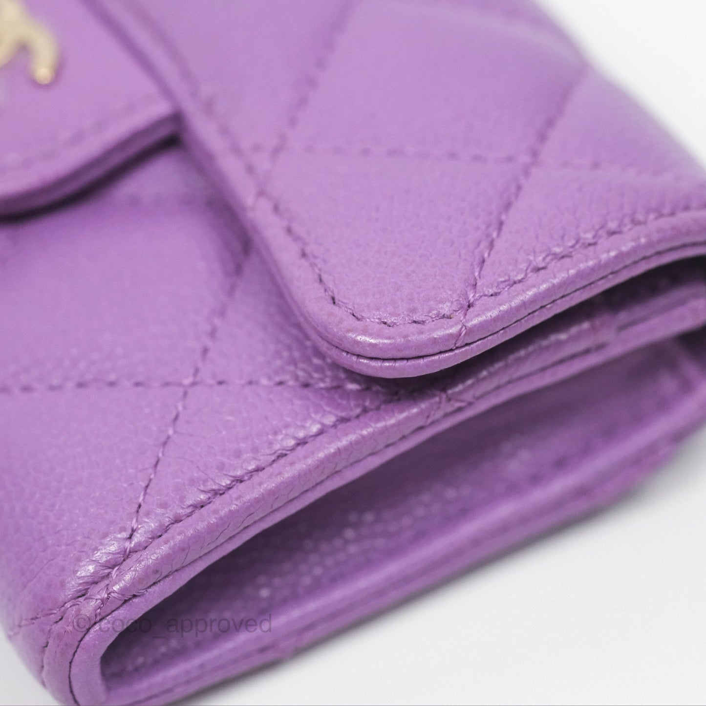 Chanel Classic Quilted Flap Card Holder Purple Caviar Gold Hardware