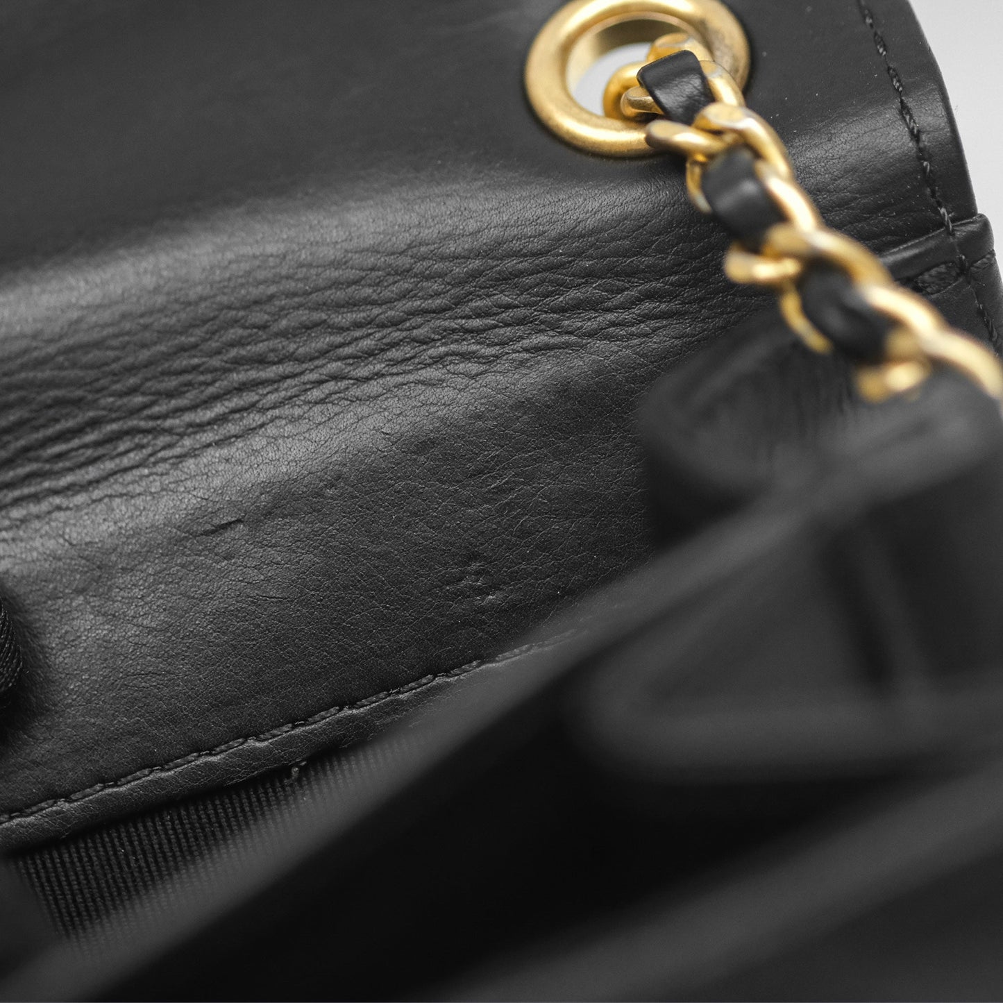 Chanel Quilted Side Chain Flap Bag Black Calfskin Aged Gold Hardware