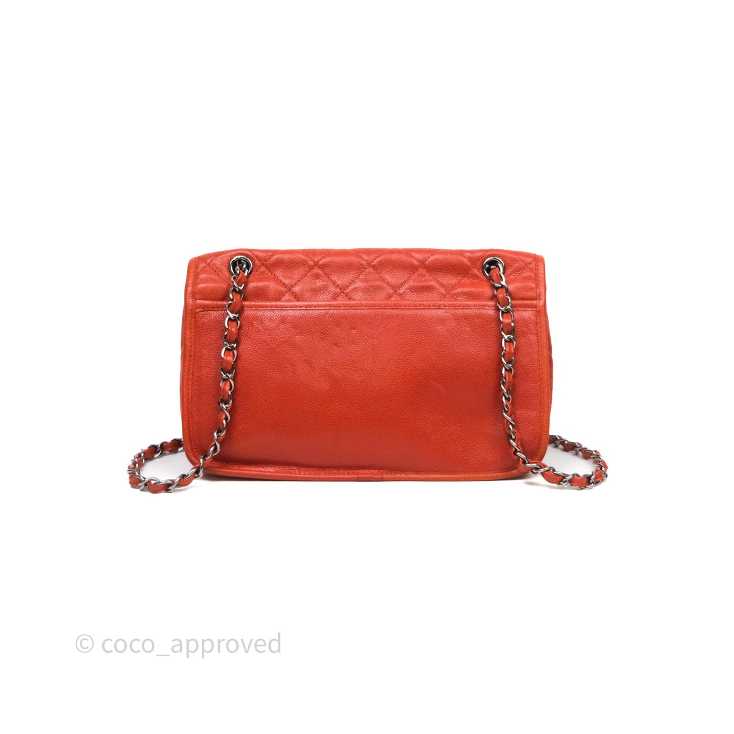 Chanel Flap Bag Caviar Orange Silver Hardware