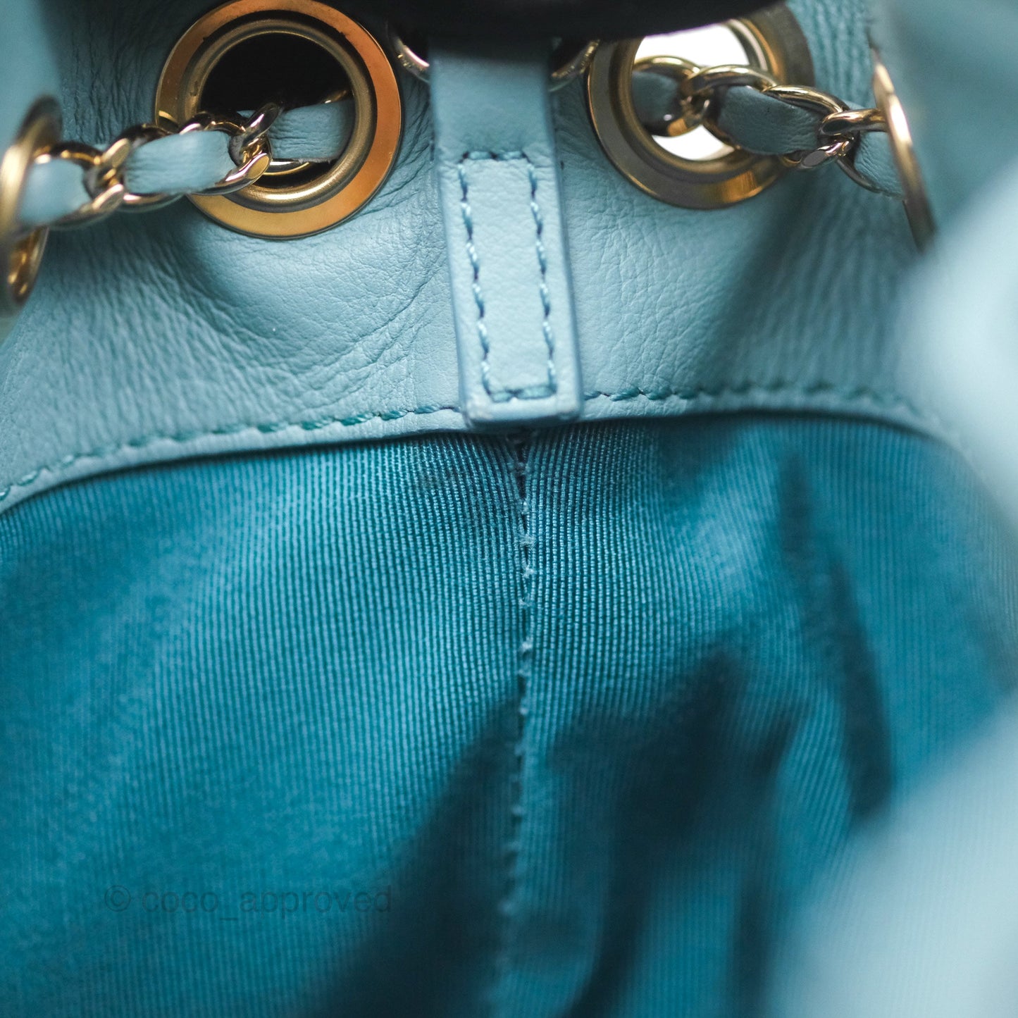 Chanel Small Drawstring Bucket Bag Blue Calfskin Gold Hardware
