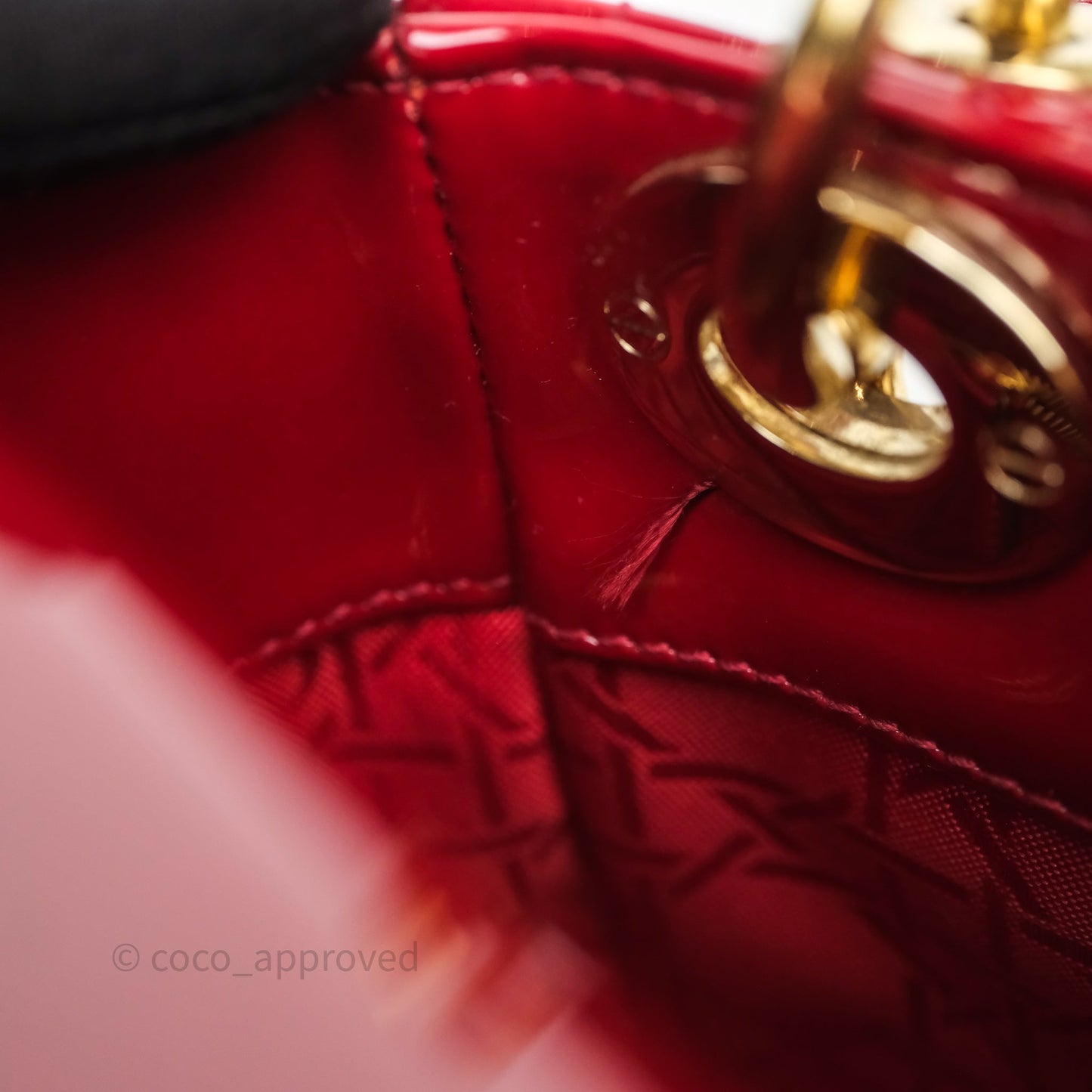 Christian Dior Mini Lady Dior Red Patent Cannage Gold Hardware