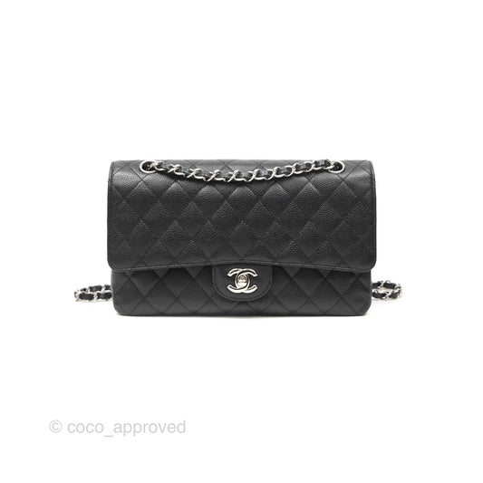 Chanel Classic M/L Medium Flap Quilted Black Caviar Silver Hardware