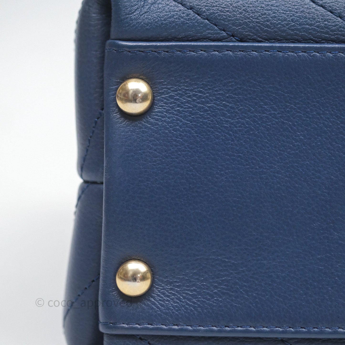 Chanel Small Chevron Python Chic Top Handle Flap Blue Calfskin Gold Hardware