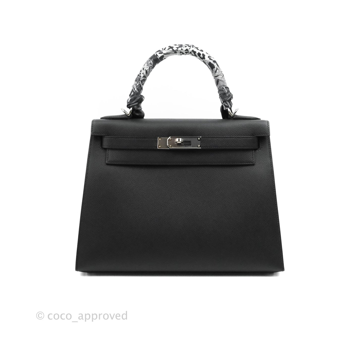 Hermès Kelly 28 Sellier Black Epsom Palladium Hardware