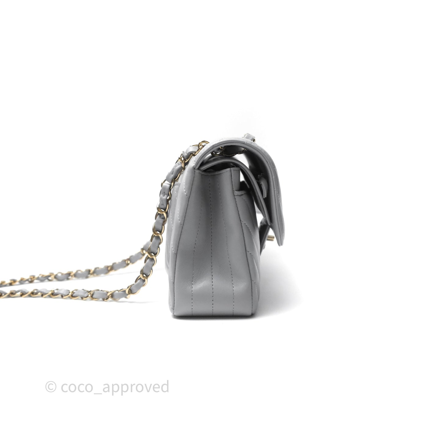 Chanel Classic Small Flap Chevron Grey Lambskin Gold Hardware