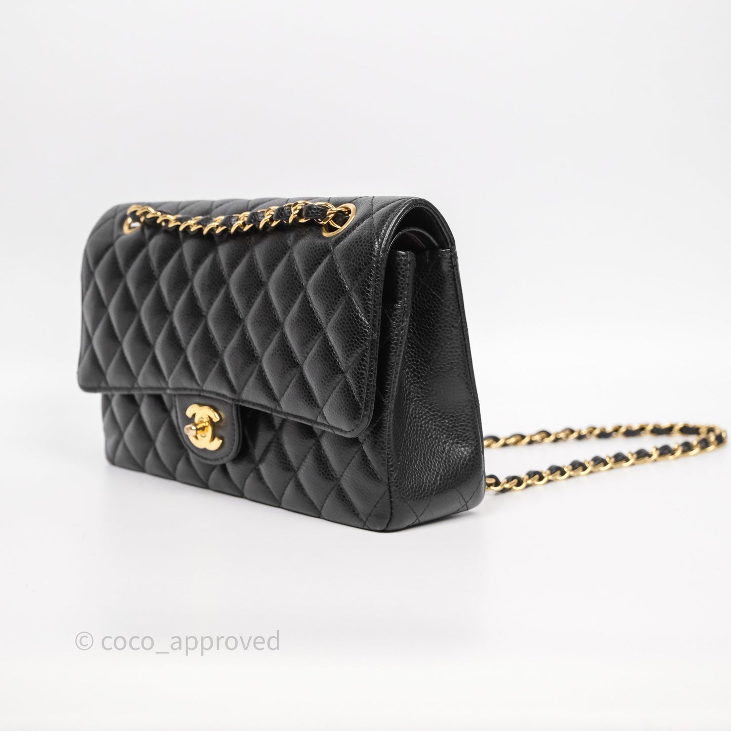 Chanel Classic M/L Medium Flap Quilted Black Caviar Gold Hardware