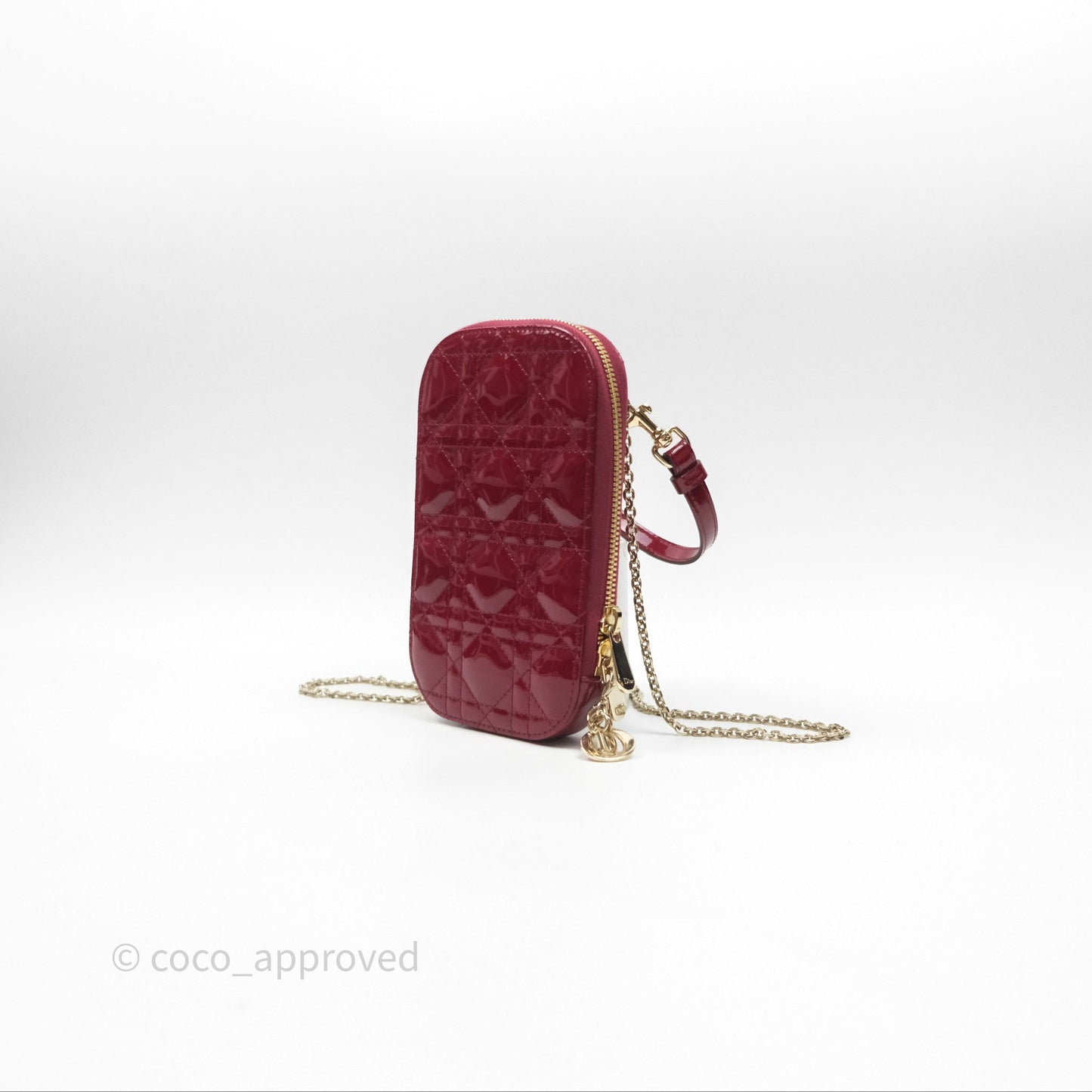 Christian Dior Lady Dior Call'in Dior Phone Holder Red Patent Cannage Calfskin
