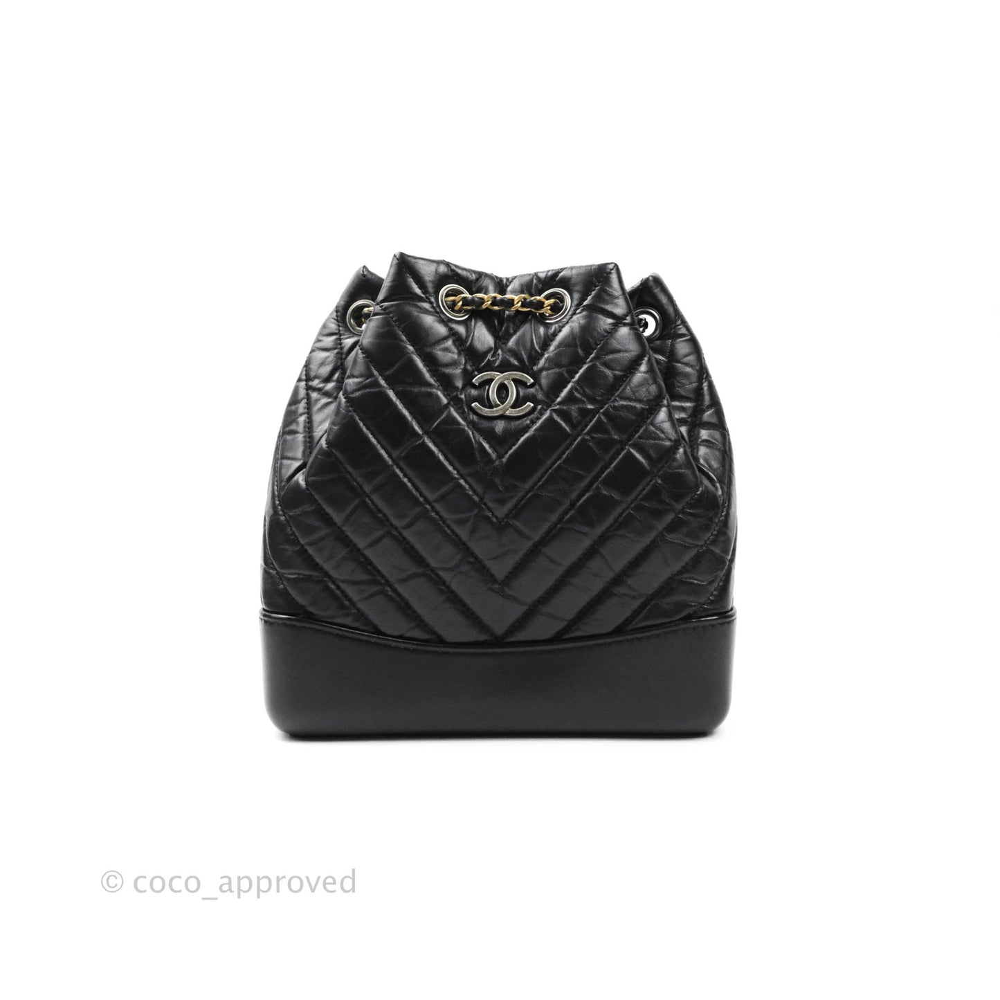 Chanel Small Chevron Gabrielle Backpack Black Aged Calfskin
