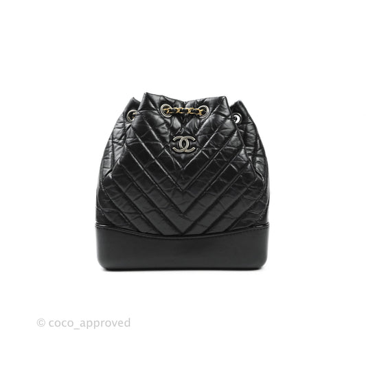 Chanel Small Chevron Gabrielle Backpack Black Aged Calfskin