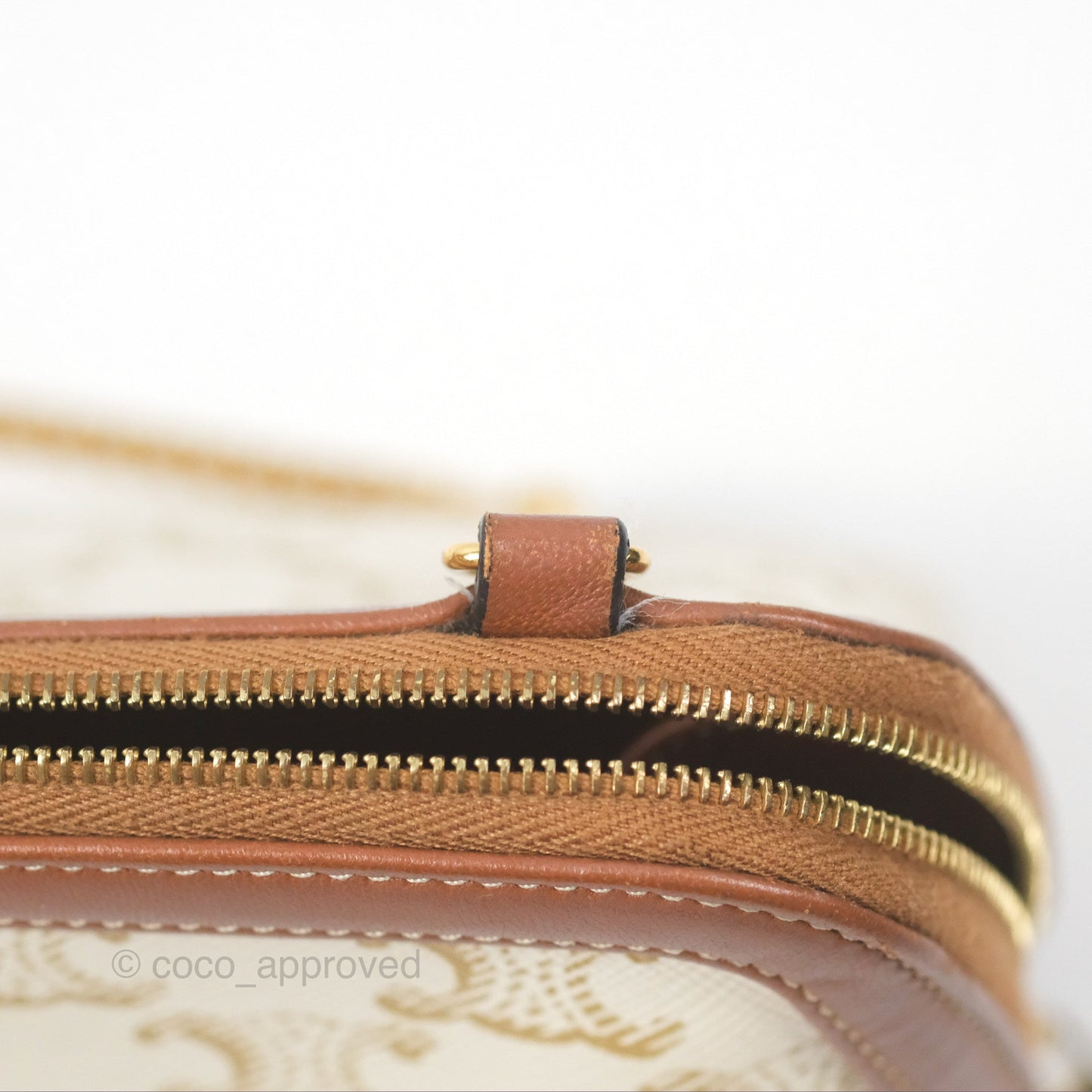 Celine Clutch With Chain Triomphe Canvas Lambskin White/Tan