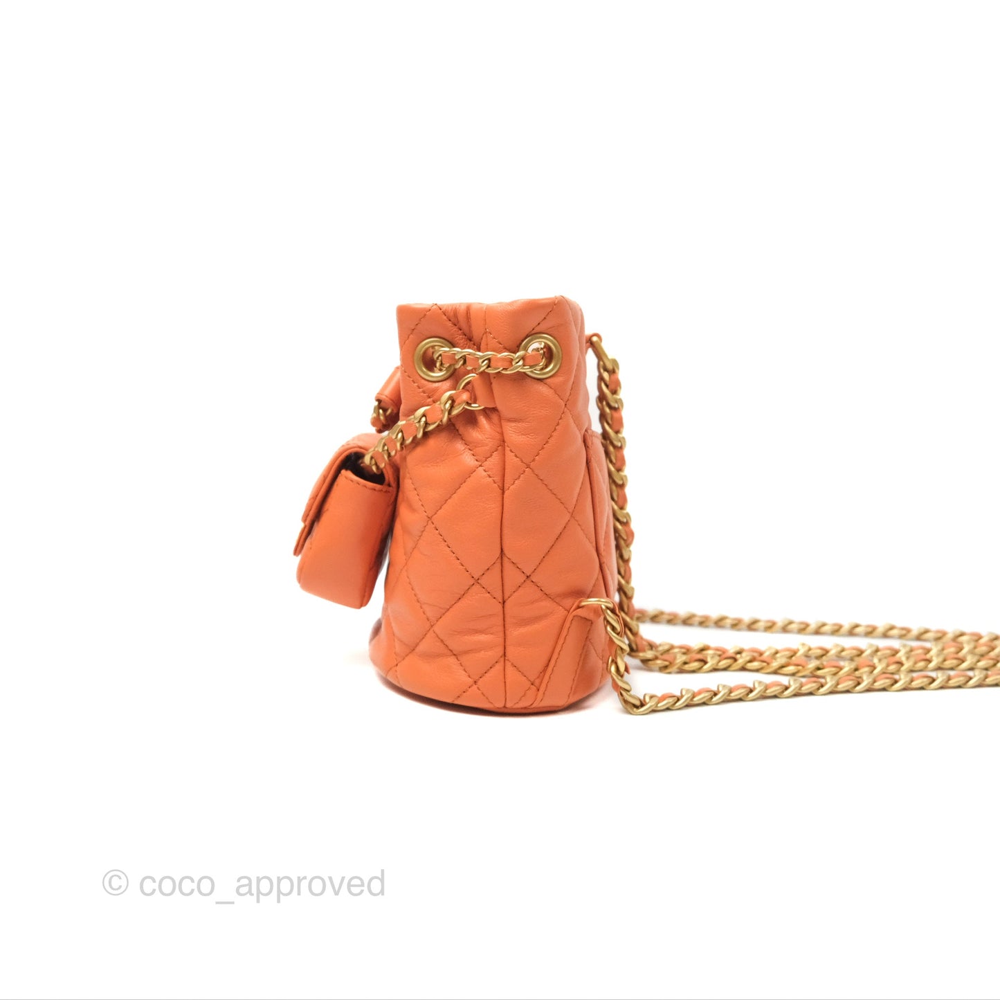 Chanel Small Drawstring Backpack Orange Calfskin Aged Gold Hardware 23A