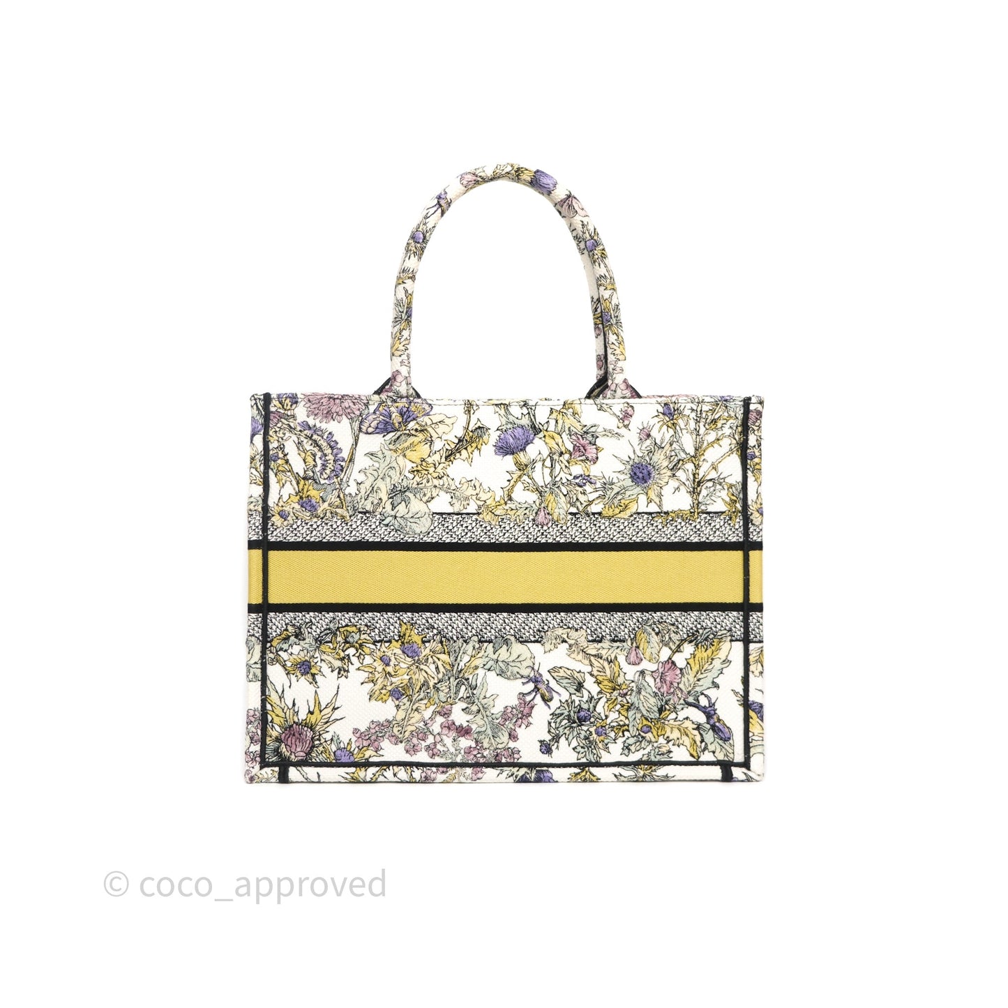 Christian Dior Medium (Old Small) Book Tote Latte Embroidery with Yellow Multicolor Dior Chardons Motif