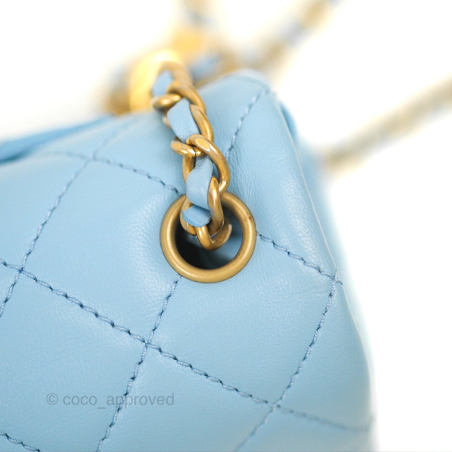 Chanel Mini Rectangular Pearl Crush Quilted Blue Lambskin Aged Gold Hardware