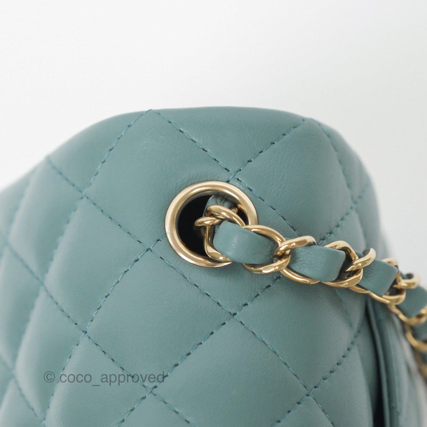 Chanel Quilted Mini Rectangular Flap Turquoise Blue Lambskin Gold Hardware