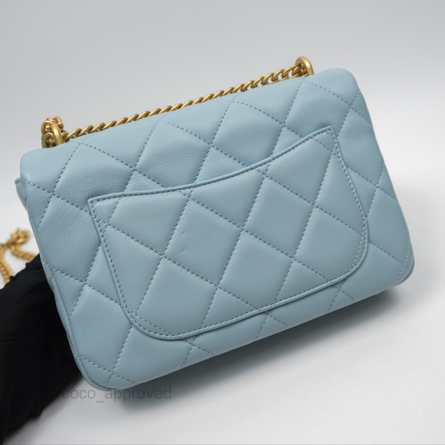 Chanel Quilted Enamel Pending CC Small Square Flap Baby Blue Lambskin 22P