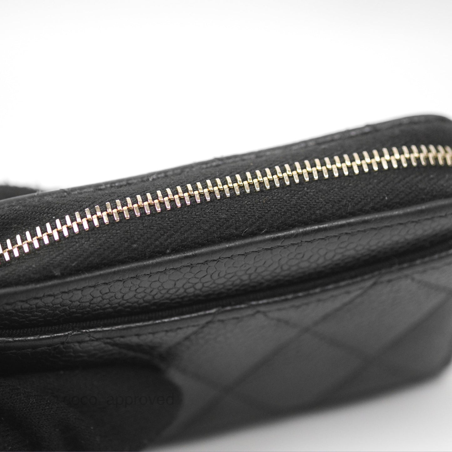 Chanel Quilted Zip Card Holder Black Caviar Gold Hardware
