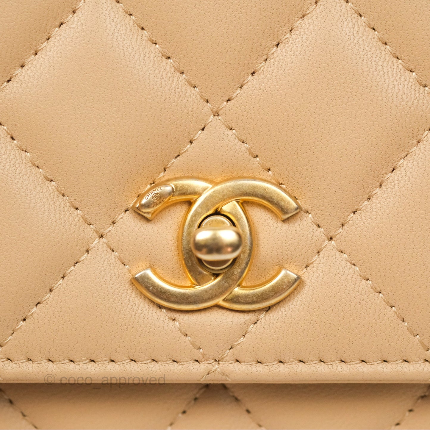 Chanel Quilted Pearl Crush Wallet on Chain WOC Beige Lambskin Aged Gold Hardware