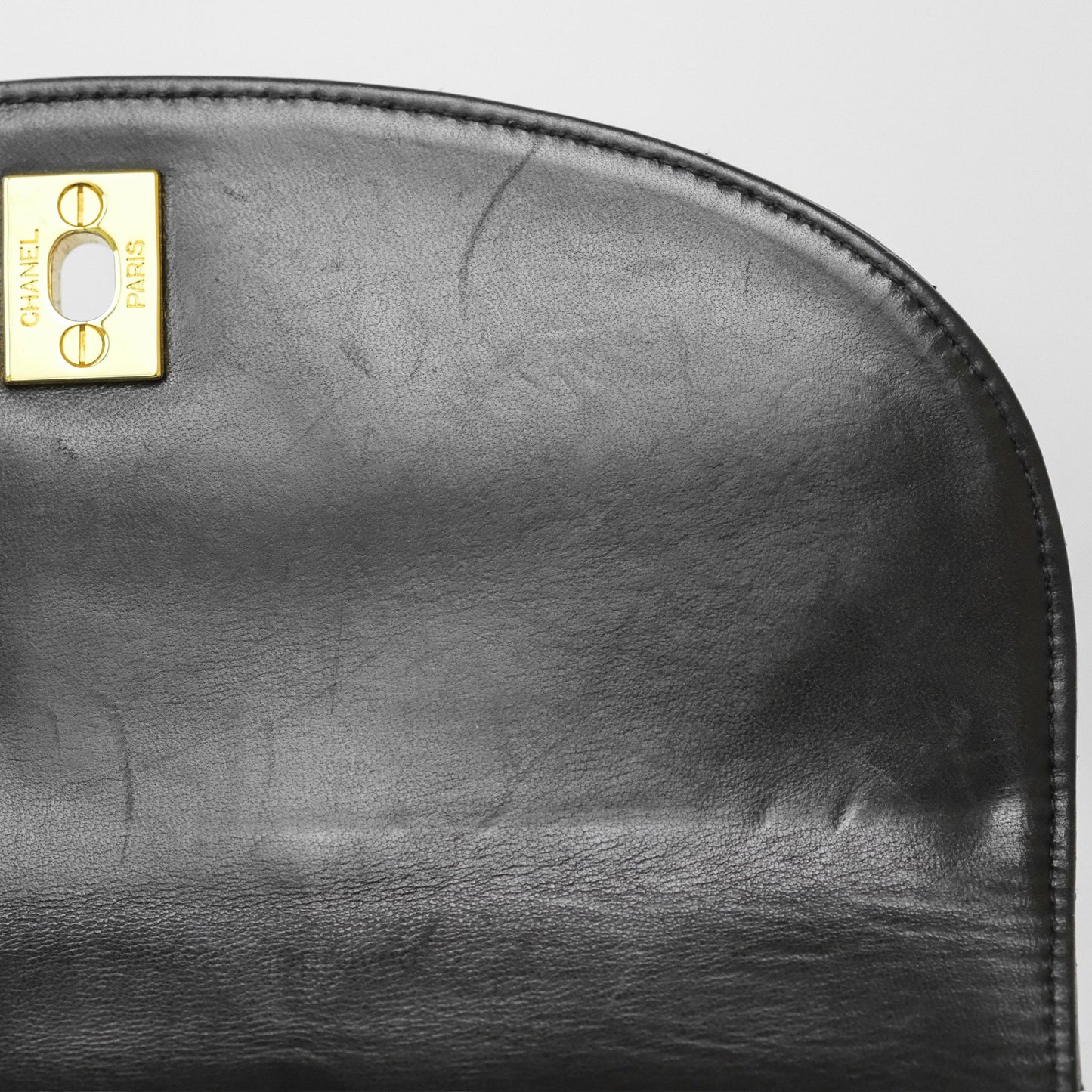 Chanel Vintage Half Moon Flap Shoulder Bag Black Lambskin 24K Gold Hardware
