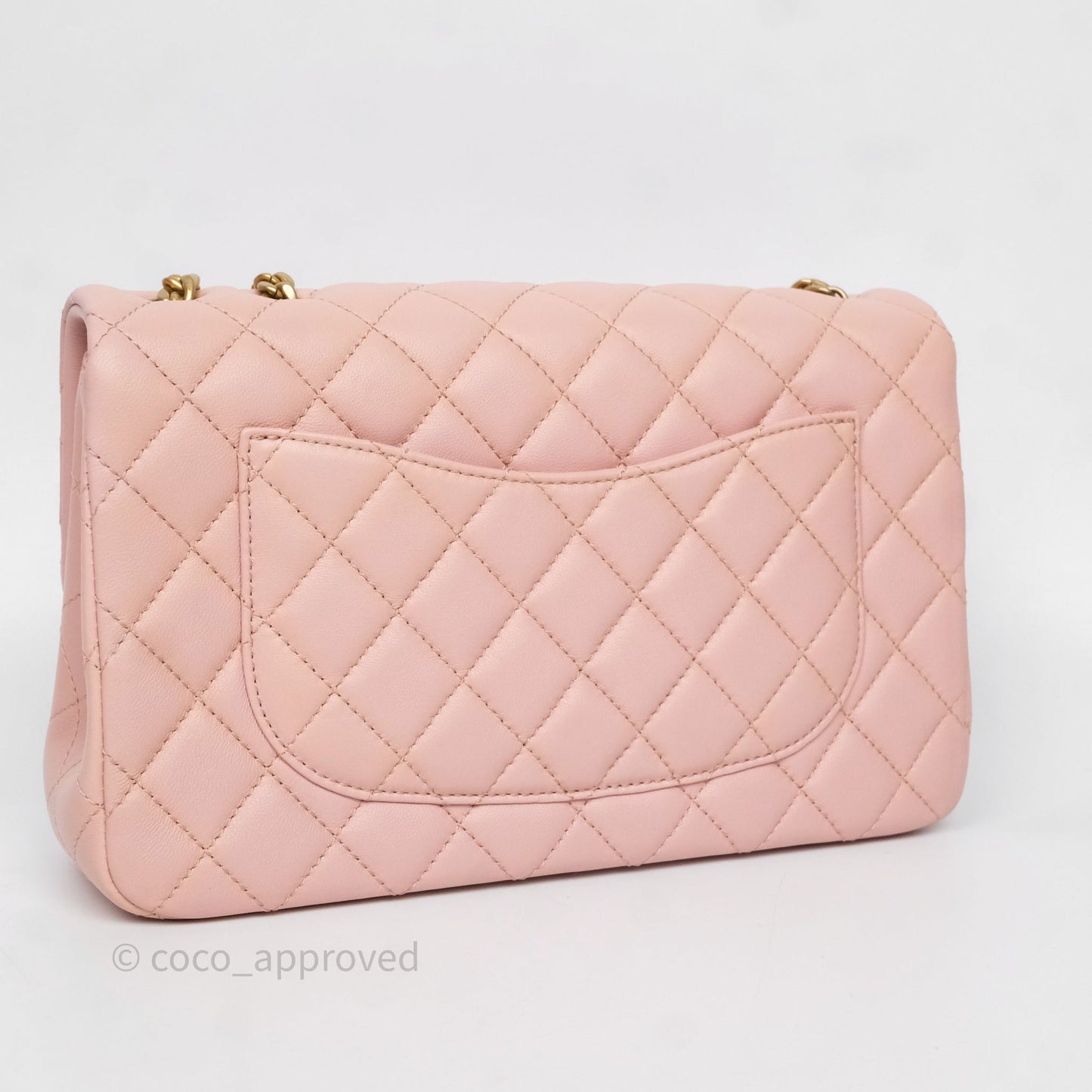 Chanel Quilted Flap Bag With Camellia Adjustable Lambskin Pink Aged Gold Hardware