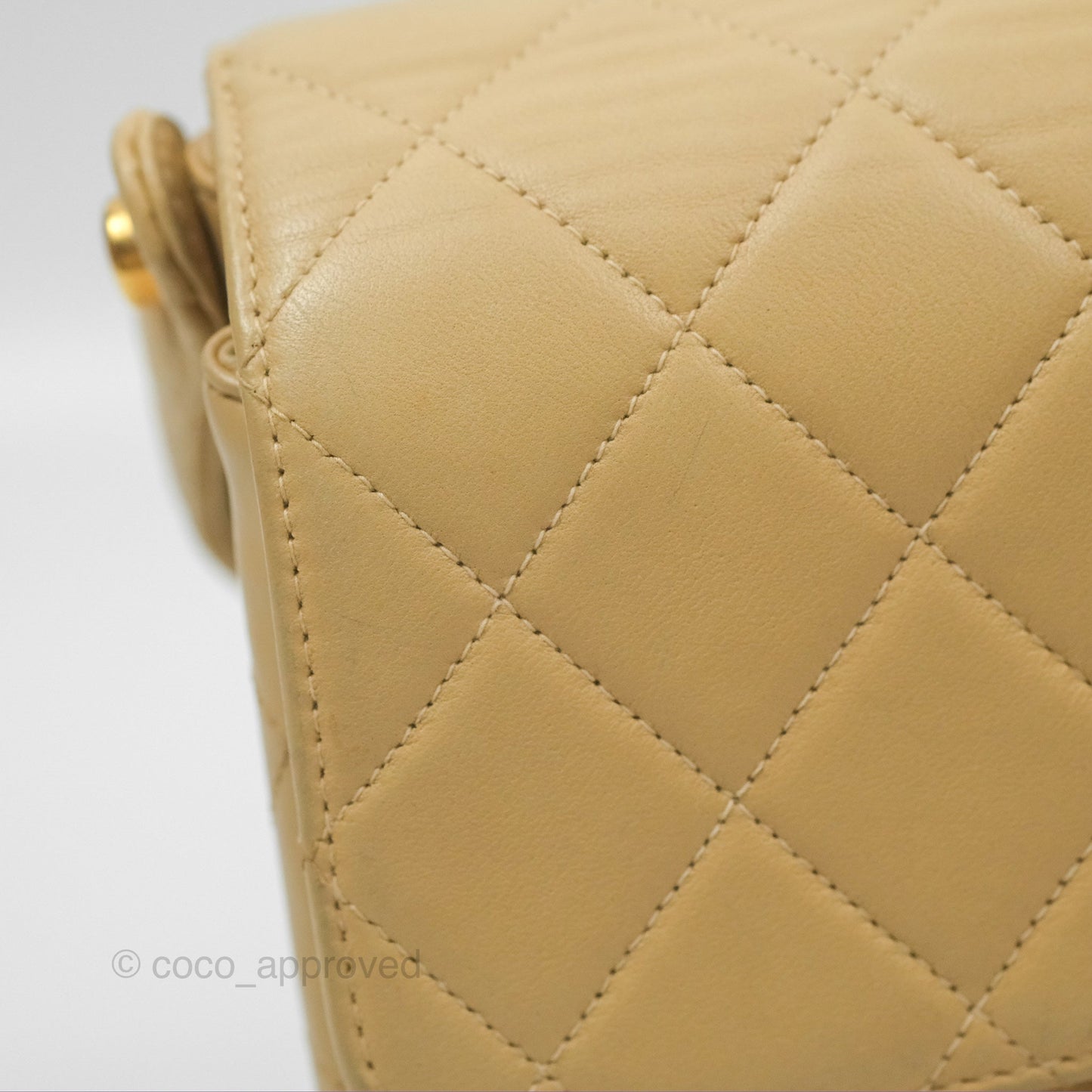 Chanel Vintage Double Sided Flap Bag Quilted Beige Lambskin Gold Hardware