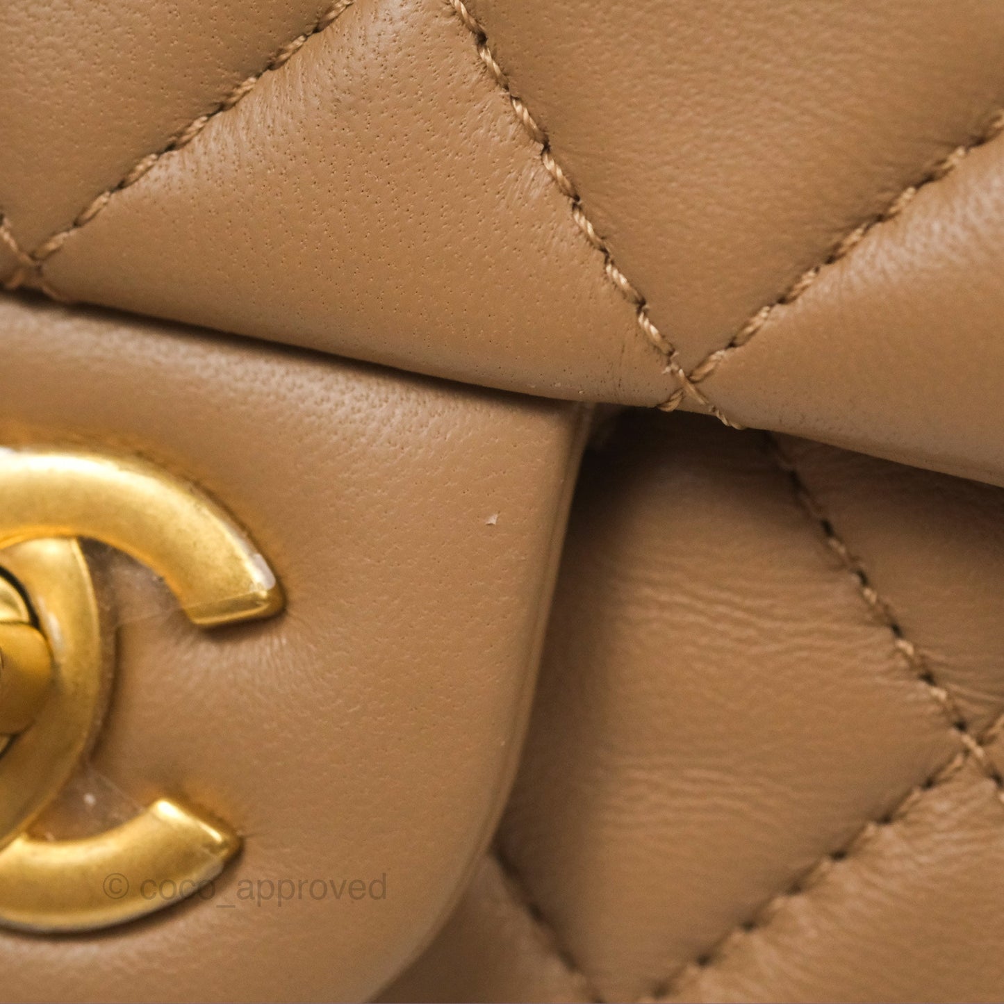 Chanel Mini Rectangular Pearl Crush Quilted Beige Lambskin Aged Gold Hardware