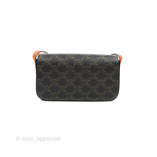 Celine Triomphe Shoulder Bag Tan Calfskin Triomphe Canvas