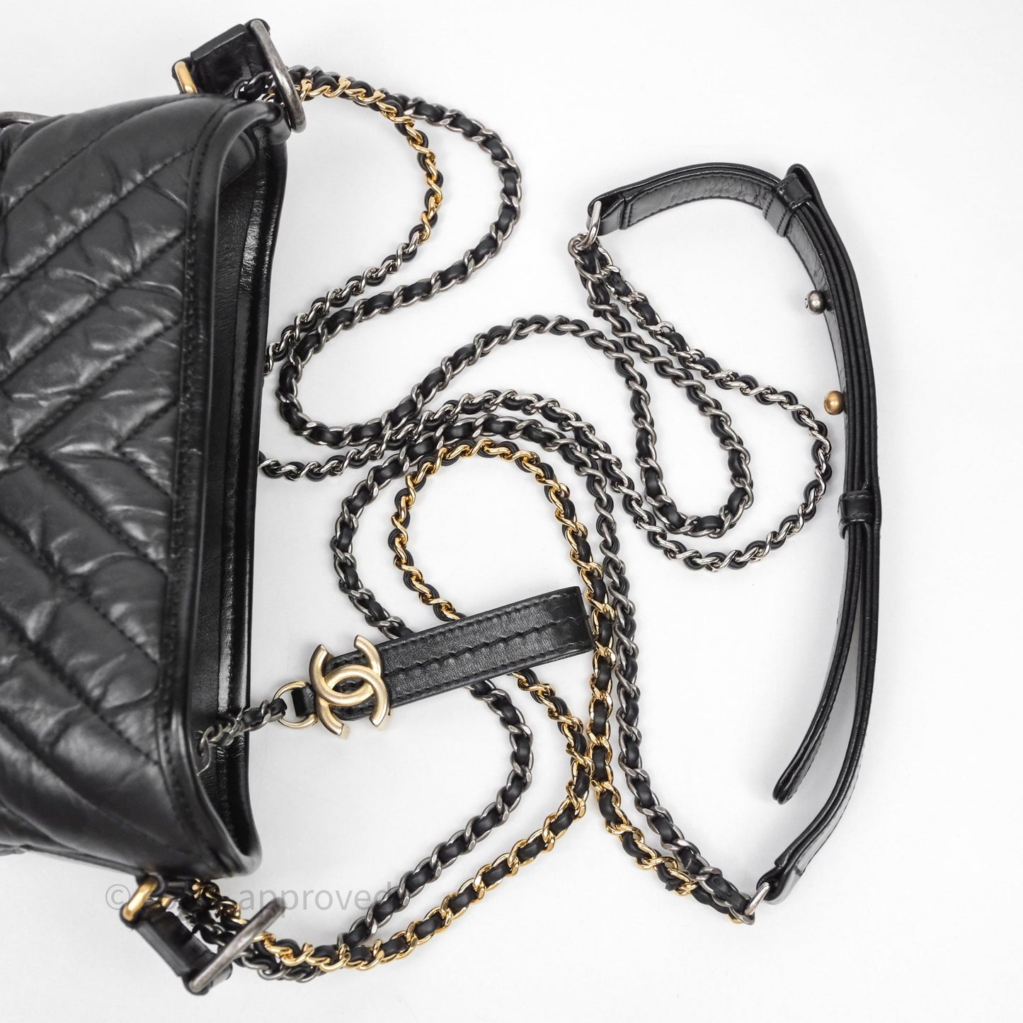Chanel Small Gabrielle Hobo Chevron Black Aged Calfskin