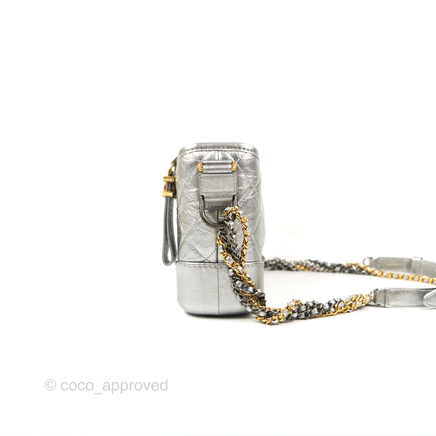 Chanel Quilted Small Gabrielle Hobo Metallic Silver Aged Calfskin Mixed Hardware