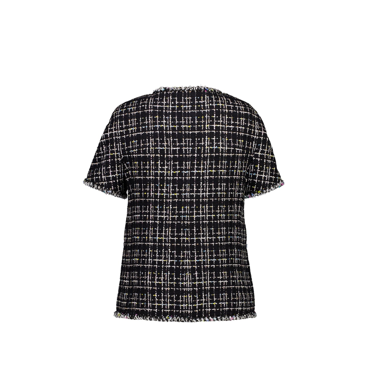 Chanel Size 38 Short Sleeve Tweed Jacket Black/White/Pink/Yellow