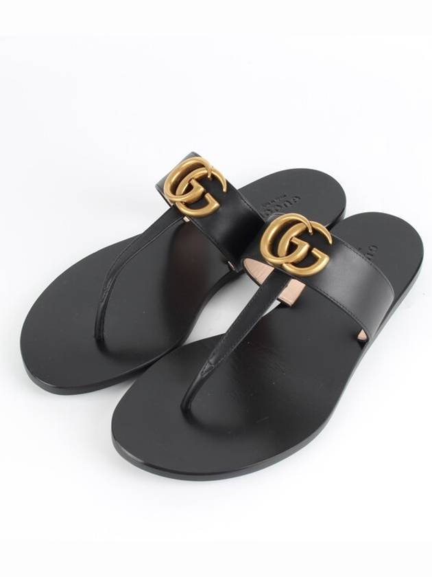 Luxury Gucci Trending 2025 Marmont logo leather flip flop sandals 36 230
