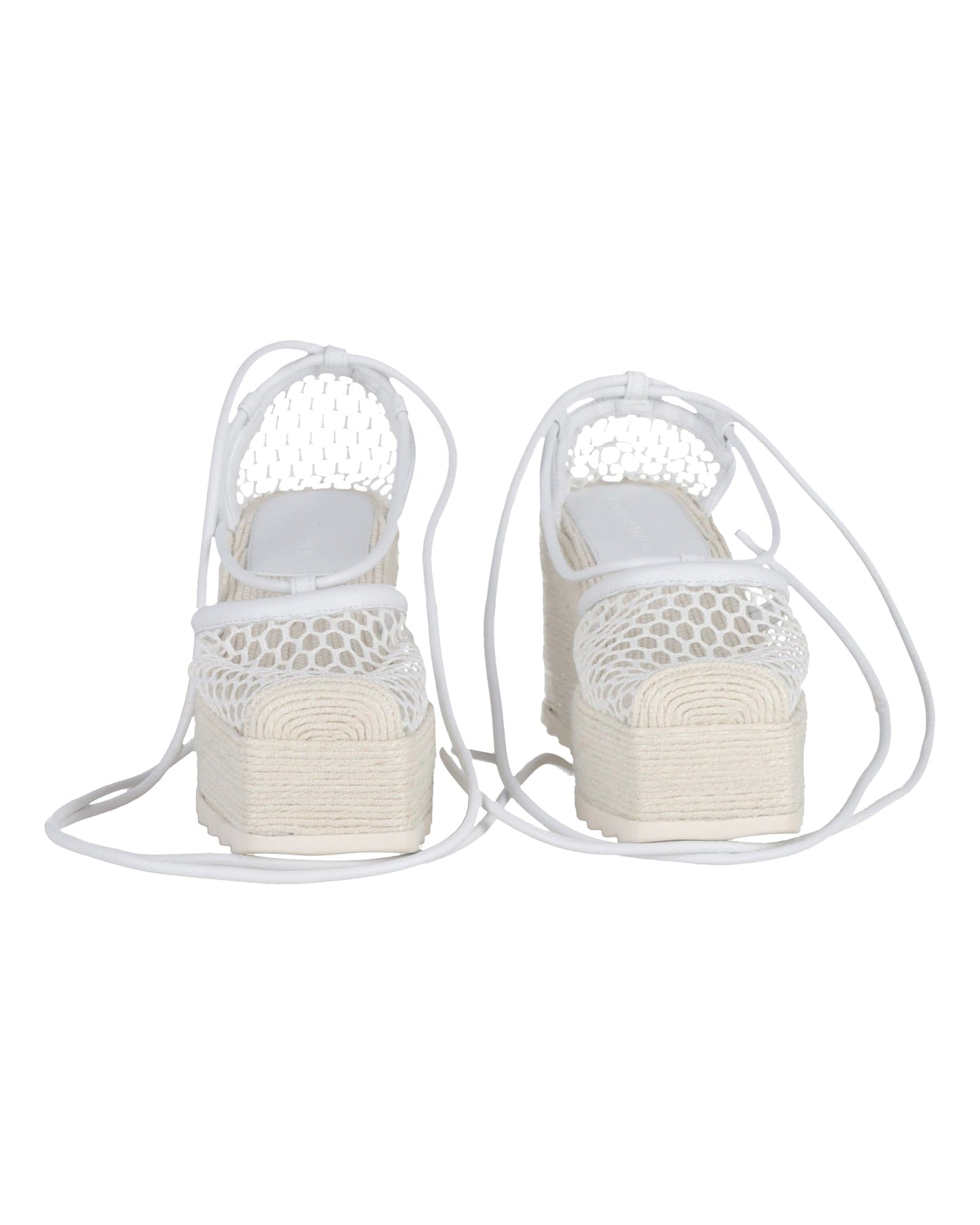 Luxury Bottega Veneta Mesh Espadrille Wedge Sandals in White Leather